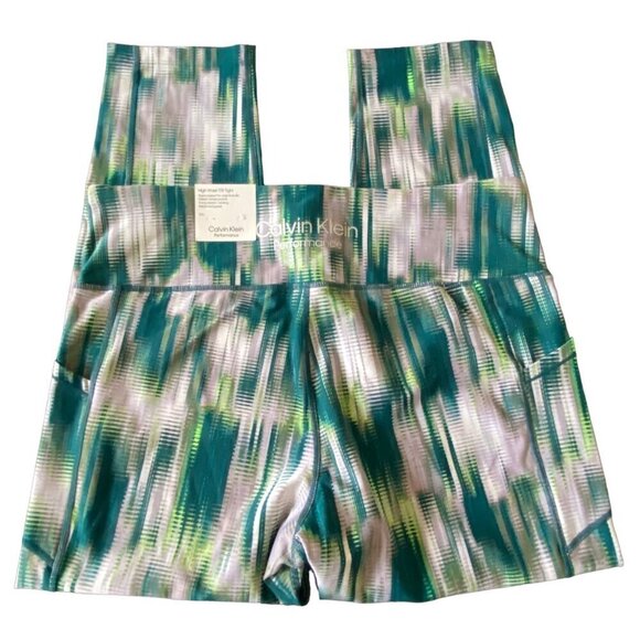 Calvin Klein NWT High-Waisted 7/8 Leggings, Green & White Print Women’s Size XXL - Picture 4 of 6